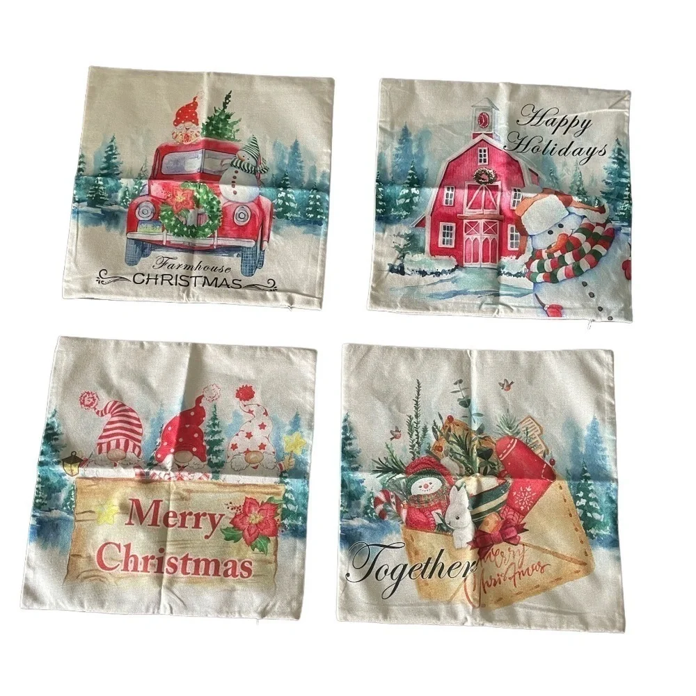 MERRY CHRISTMAS holiday pillow cushion covers pack of 4 farmhouse Christmas